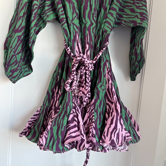 COPY - RHODE Ella Mini Dress SZ XS Abstract Zebra Print Braided Belt Long Sleev… - Picture 6 of 10